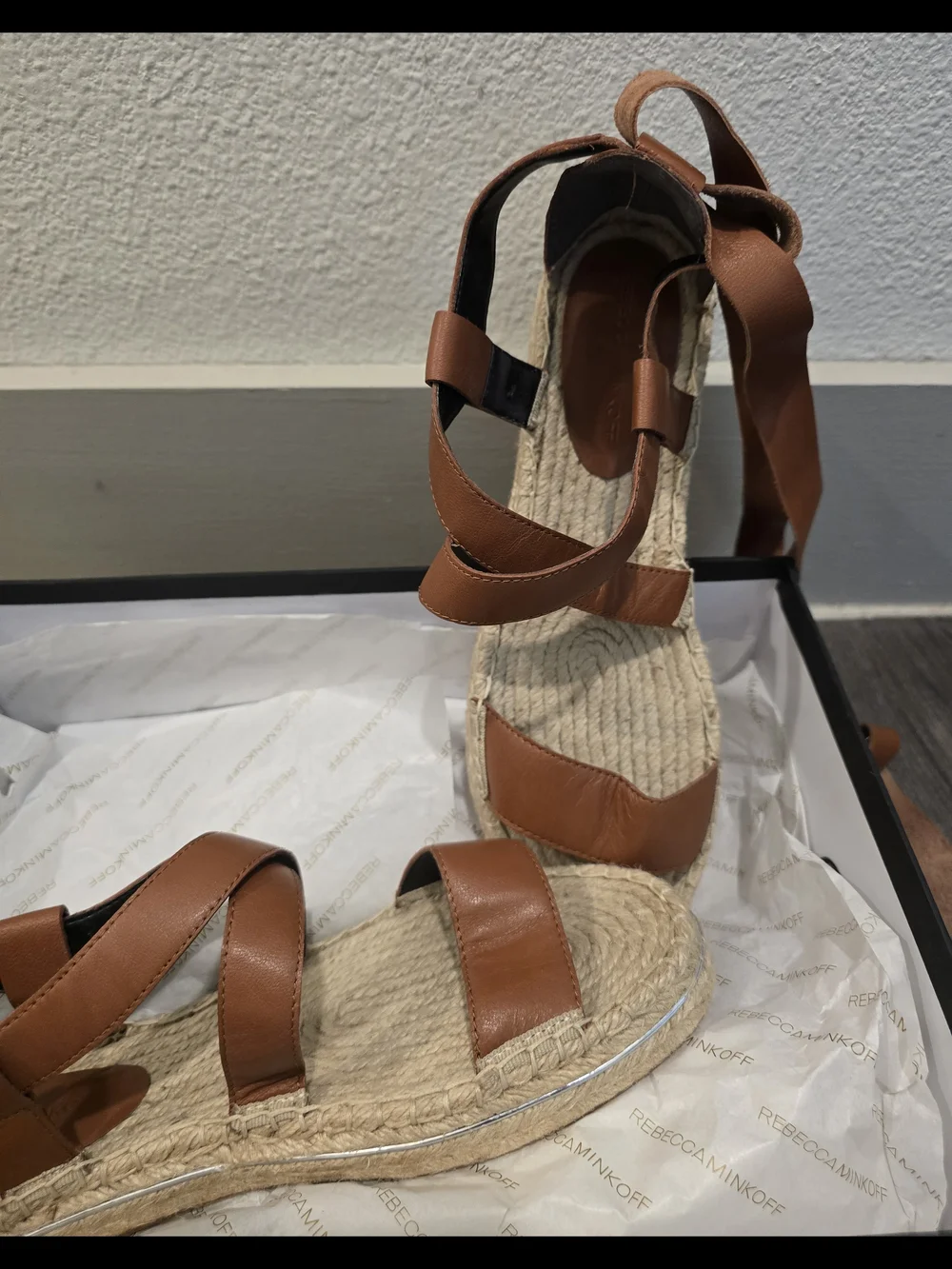 Rebecca Minkoff Tan Leather Espadrille Sandals